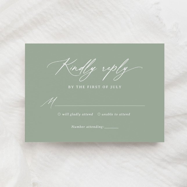 Elegant Sage Green Calligraphy Wedding RSVP Card (Creator Uploaded)