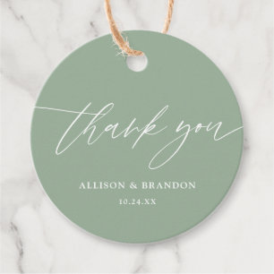 Elegant Sage Green Calligraphy Wedding Thank You Favour Tags