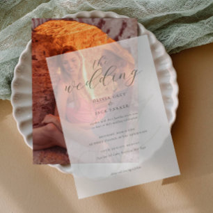 Elegant Sage Green Calligraphy Wedding Vellum Invitations