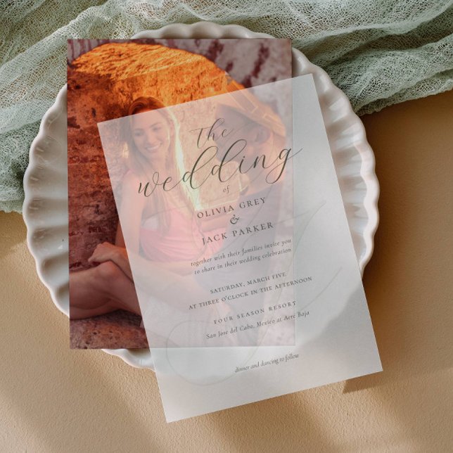 Elegant Sage Green Calligraphy Wedding Vellum Invitations (Creator Uploaded)