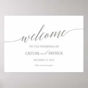 Elegant Sage Green Calligraphy Welcome Wedding Poster