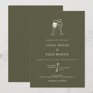 Elegant Sage Green Champagne Wedding Invitation