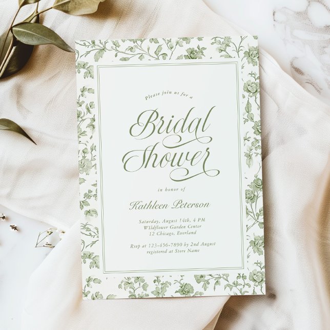 Elegant Sage Green Chinoiserie Bridal Shower Invitation (Creator Uploaded)