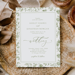 Elegant Sage Green Chinoiserie Wedding Invitation