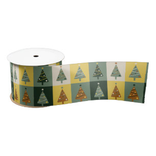 Elegant Sage Green Christmas Trees Satin Ribbon