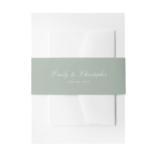 Elegant Sage Green Classic Names and Date Wedding Invitation Belly Band