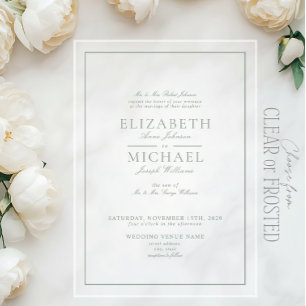 Elegant Sage Green Classic Script Wedding Acrylic Invitations