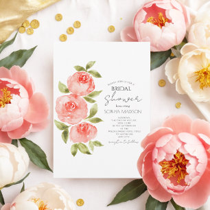 Elegant Sage Green Coral Boho Floral Bridal Shower Invitation