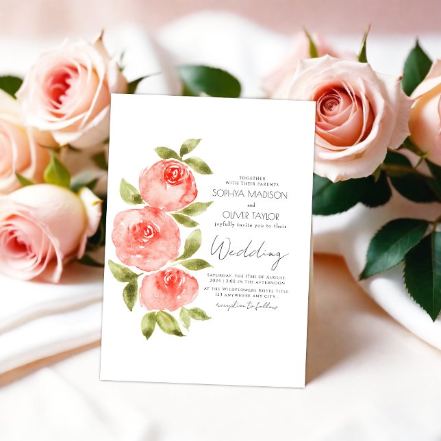 Elegant Sage Green Coral Boho Floral Wedding  Invitation (Creator Uploaded)