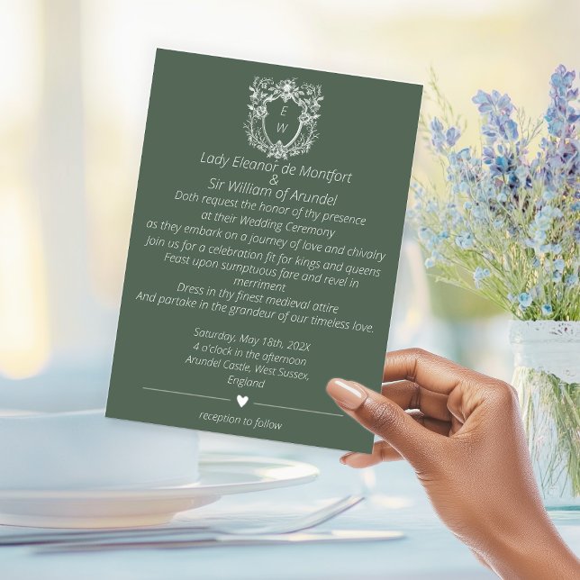 Elegant Sage Green Crest Monogram Wedding  Invitation (Creator Uploaded)