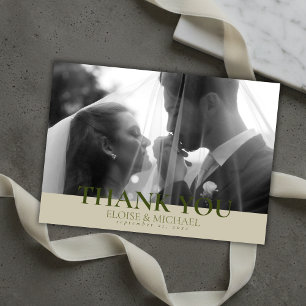 Elegant Sage Green Crest Monogram Wedding Thank You Card