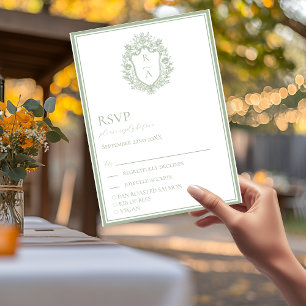 Elegant Sage Green Crest Wedding Food Choice RSVP Card