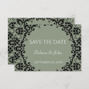 Elegant Sage Green Damask Floral Wedding Save The Date