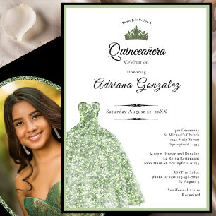 Elegant sage green dress 18th birthday debut invitation