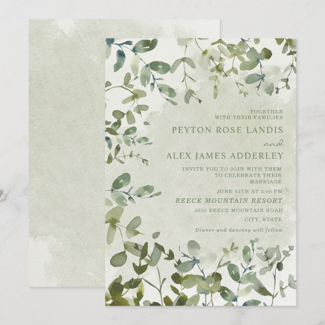 Elegant Sage Green Eucalyptus Botanical Wedding Invitation (Front/Back)