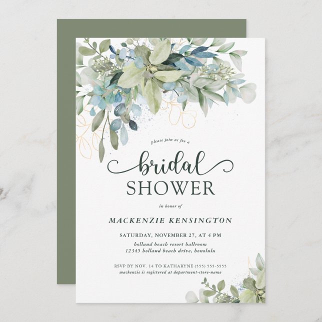 Elegant Sage Green Eucalyptus Bridal Shower Invitation (Front/Back)