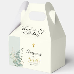 Elegant Sage Green Eucalyptus Christening Gable Favour Box