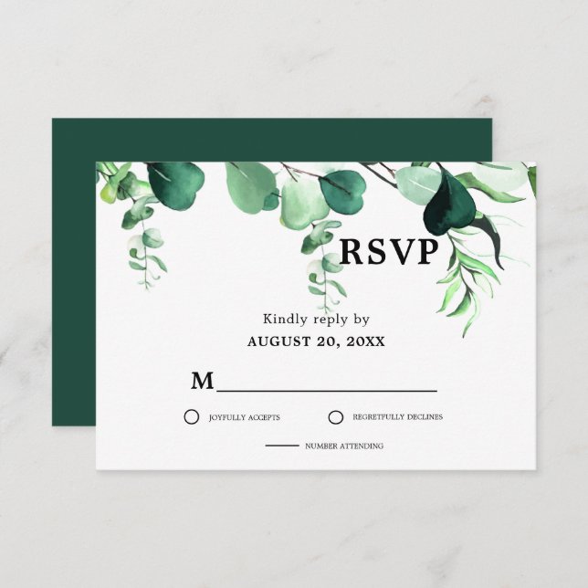 Elegant Sage Green Eucalyptus Foliage Wedding  RSVP Card (Front/Back)