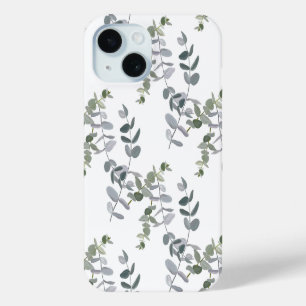 Elegant Sage Green Eucalyptus Leaves Pattern iPhone 15 Case