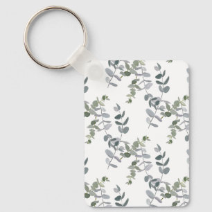 Elegant Sage Green Eucalyptus Leaves Pattern Key Ring