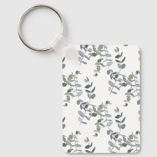 Elegant Sage Green Eucalyptus Leaves Pattern Key Ring (Front)