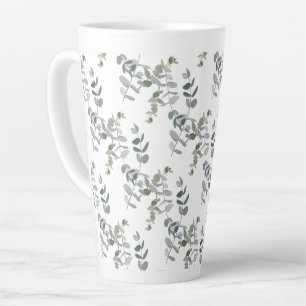 Elegant Sage Green Eucalyptus Leaves Pattern Latte Mug