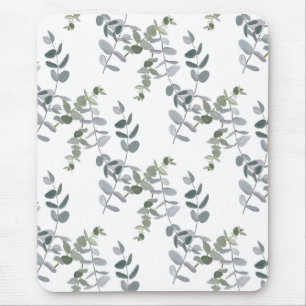 Elegant Sage Green Eucalyptus Leaves Pattern Mouse Mat