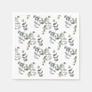 Elegant Sage Green Eucalyptus Leaves Pattern Napkin