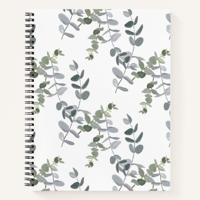 Elegant Sage Green Eucalyptus Leaves Pattern Notebook (Front)