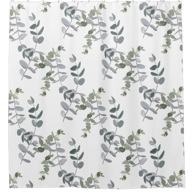 Elegant Sage Green Eucalyptus Leaves Pattern Shower Curtain (Front)