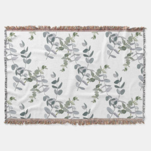 Elegant Sage Green Eucalyptus Leaves Pattern Throw Blanket