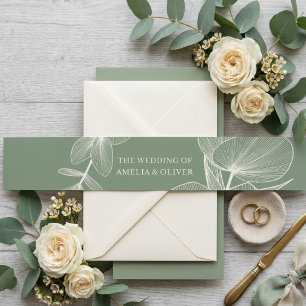 Elegant Sage Green Eucalyptus Wedding Invitation  Belly Band