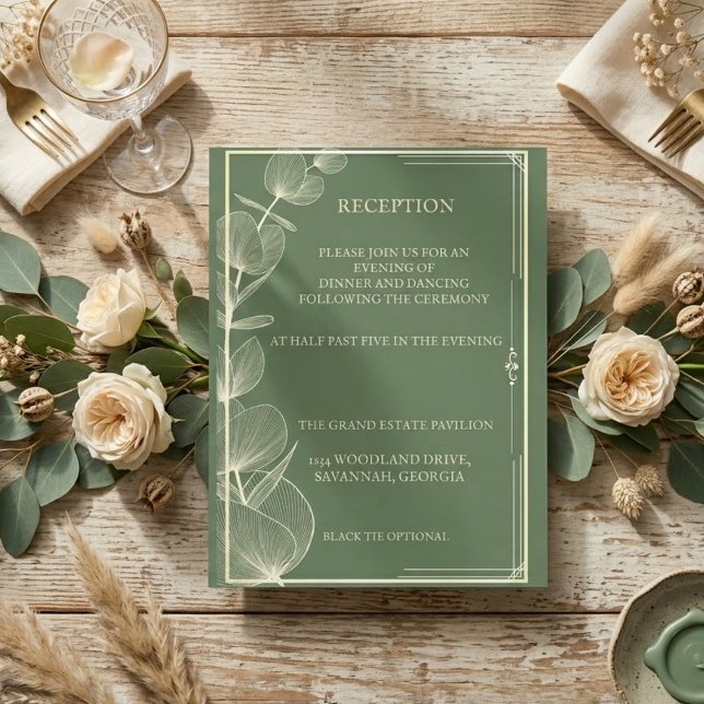 Elegant Sage Green Eucalyptus Wedding Reception  Enclosure Card (Creator Uploaded)