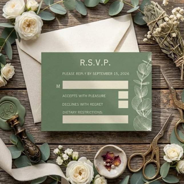 Elegant Sage Green Eucalyptus Wedding RSVP Reply C Card (Creator Uploaded)