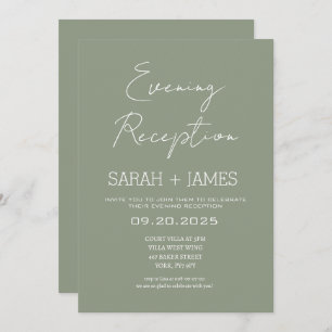 Elegant Sage Green Evening Reception Wedding  Invitation