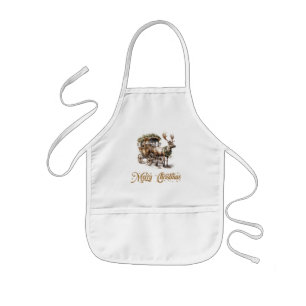 Elegant sage green faux gold Reindeer and sleigh Kids Apron