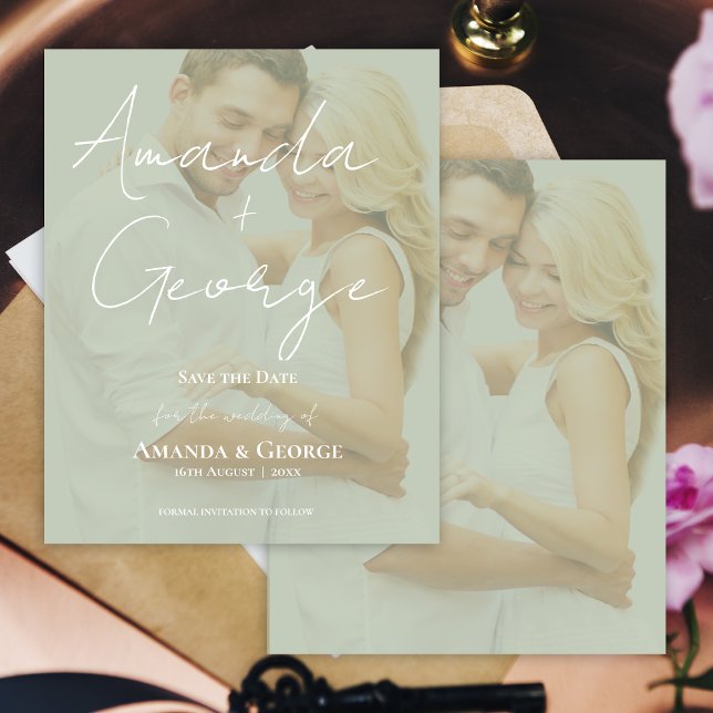 Elegant Sage Green Faux Vellum Photo Save the Date (Elegant Sage Green Faux Vellum Photo Save the Date)