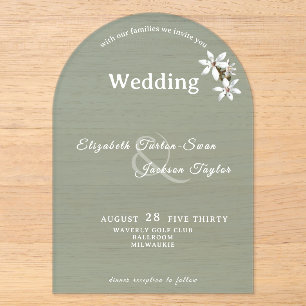 Elegant Sage Green Floral Arch Wedding Acrylic Invitations