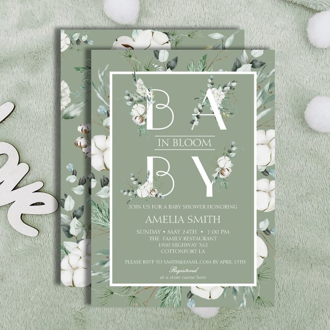 Elegant Sage Green Floral Baby in Bloom Invitation (Creator Uploaded)