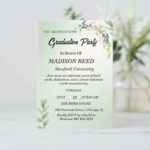 Elegant Sage Green Floral Botanical Graduation Invitation