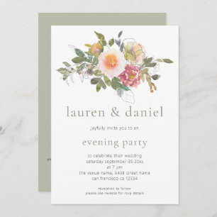 Elegant Sage Green Floral Bouquet Evening QR Code Invitation