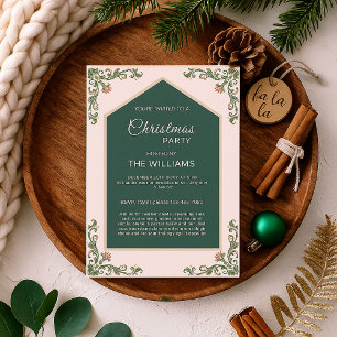 Elegant Sage Green Floral Christmas Party  Invitation