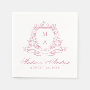 Elegant Sage Green Floral Crest Monogram Wedding Napkin