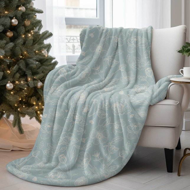 Elegant Sage Green Floral Fleece Blanket (Creator Uploaded)