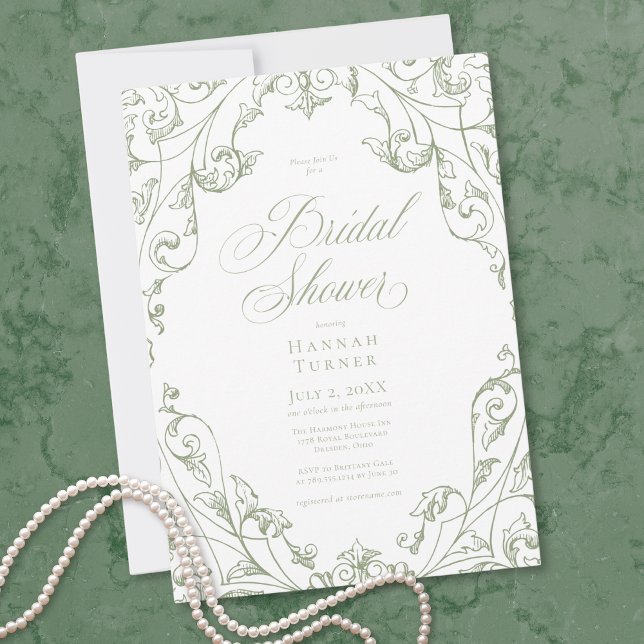 Elegant Sage Green Floral Frame Bridal Shower Invitation (Elegant Sage Green Floral Frame Bridal Shower Invitation)