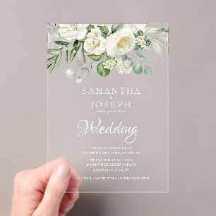 Elegant Sage Green Floral Garden Outdoor Wedding Acrylic Invitations