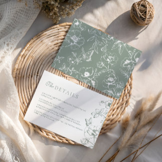 Elegant Sage Green Floral Garden Wedding Details Enclosure Card