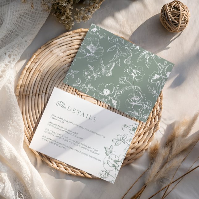 Elegant Sage Green Floral Garden Wedding Details Enclosure Card (Creator Uploaded)