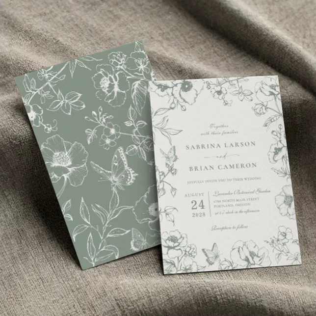 Elegant Sage Green Floral Garden Wedding Invitation | Zazzle
