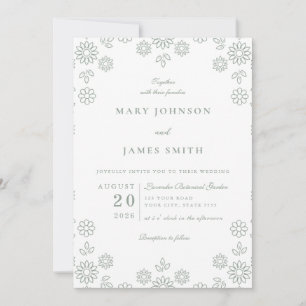 Elegant Sage Green Floral Garden Wedding Invitation